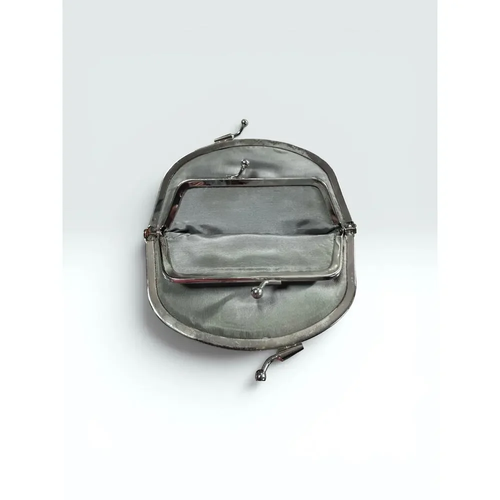 Vintage silver tone Mesh Kiss Lock Coin Purse Disco Glam Evening Clutch